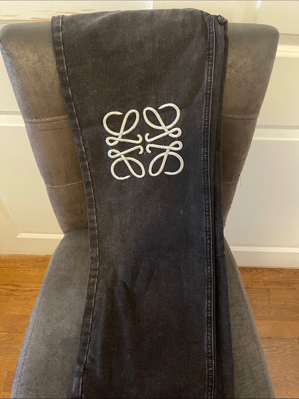 Loewe Black Boot-Cut Jeans with White Anagram Embroidery